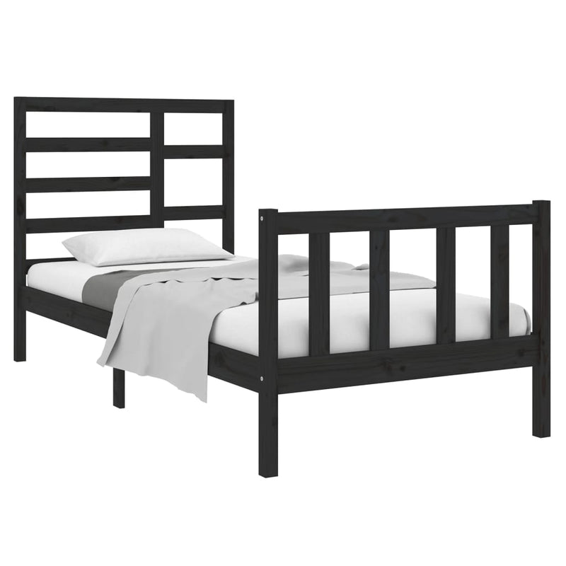 Bed Frame without Mattress Black Solid Wood 90x190 cm