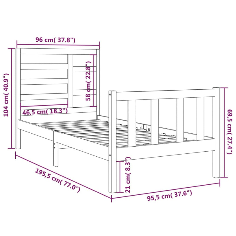 Bed Frame without Mattress Black Solid Wood 90x190 cm