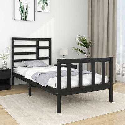 Bed Frame without Mattress Black Solid Wood 90x190 cm