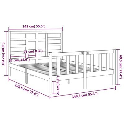 Bed Frame without Mattress Solid Wood 135x190 cm