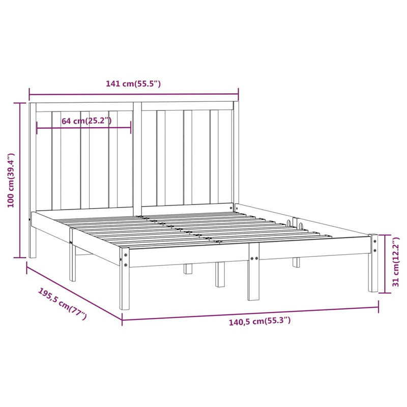 Bed Frame without Mattress 135x190 cm Solid Wood Pine