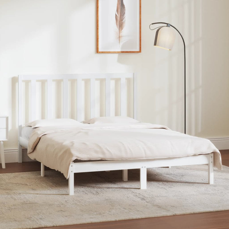 Bed Frame without Mattress White 135x190 cm Solid Wood Pine