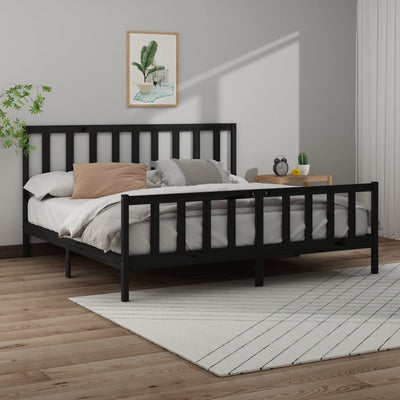 Bed Frame Black Solid Wood Pine 183x203 cm King Size