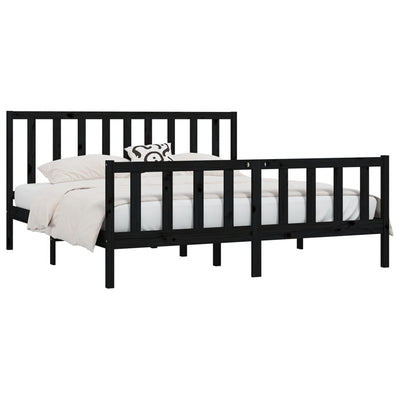 Bed Frame Black Solid Wood 183x203 cm King Size