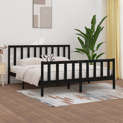 Bed Frame without Mattress Black 183x203 cm King Solid Wood