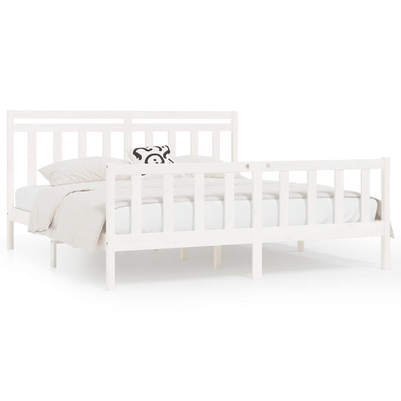 Bed Frame without Mattress White Solid Wood Pine 183x203 cm King