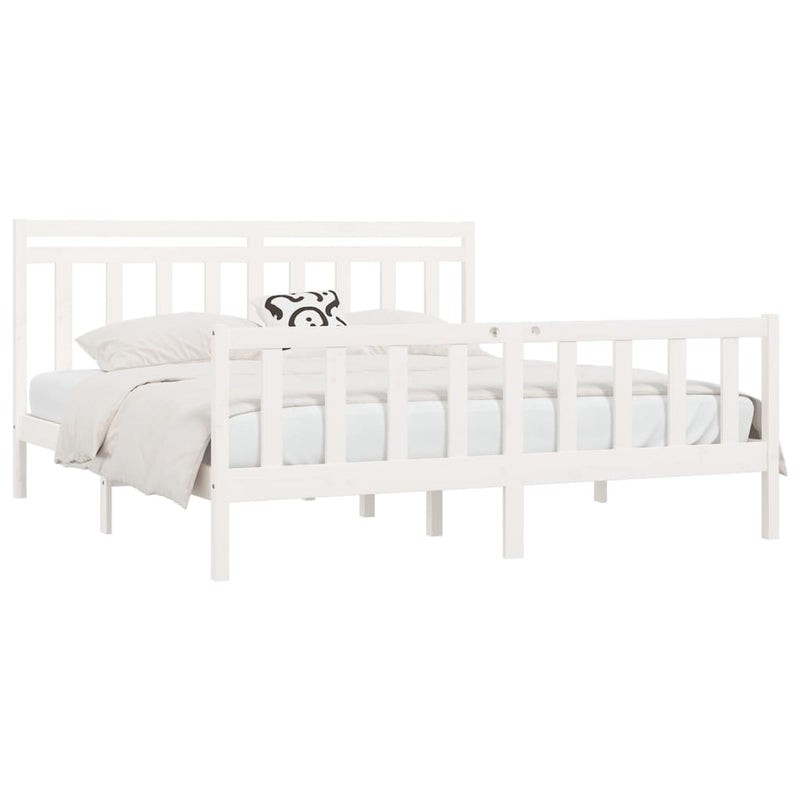 Bed Frame without Mattress White Solid Wood Pine 183x203 cm King