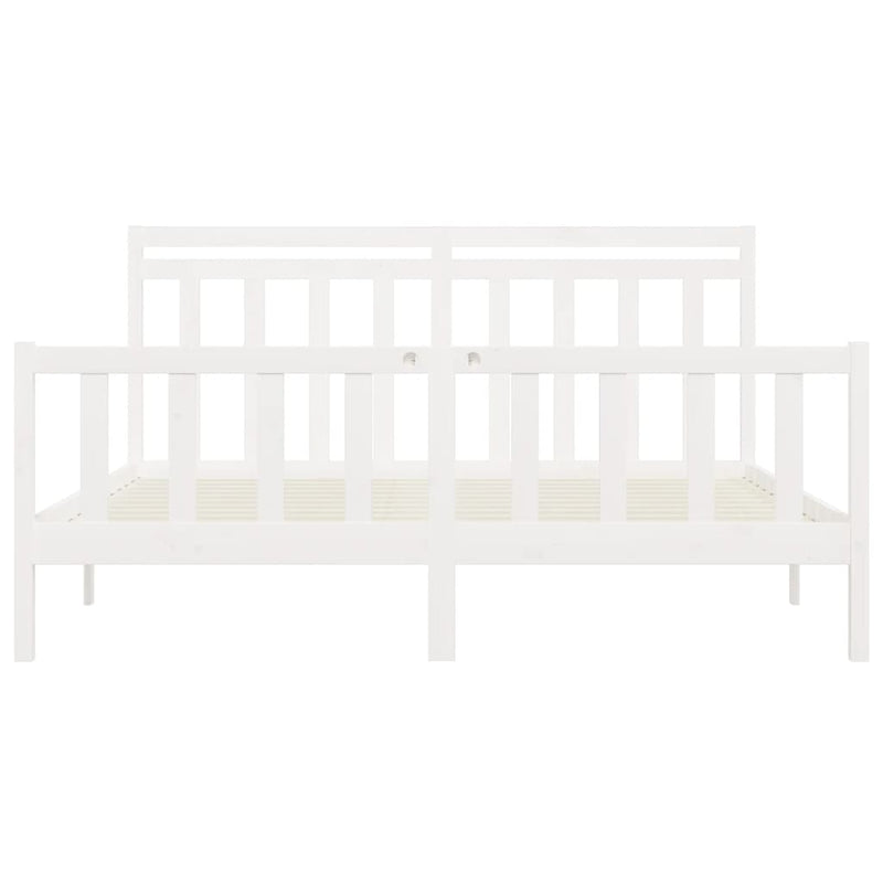 Bed Frame without Mattress White Solid Wood Pine 183x203 cm King