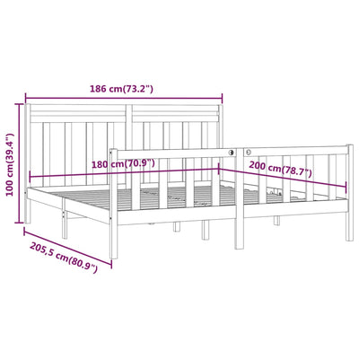 Bed Frame without Mattress White Solid Wood Pine 183x203 cm King