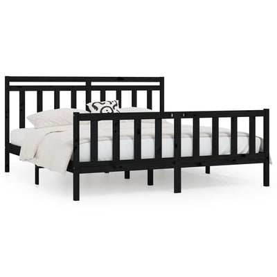 Bed Frame without Mattress Black Solid Wood Pine 183x203 cm King