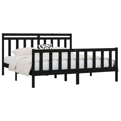 Bed Frame without Mattress Black Solid Wood Pine 183x203 cm King