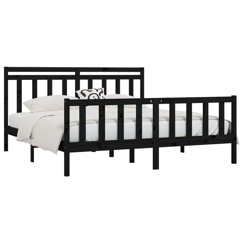 Bed Frame without Mattress Black Solid Wood Pine 183x203 cm King