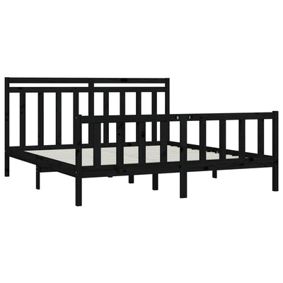 Bed Frame without Mattress Black Solid Wood Pine 183x203 cm King