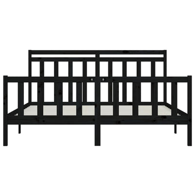 Bed Frame without Mattress Black Solid Wood Pine 183x203 cm King