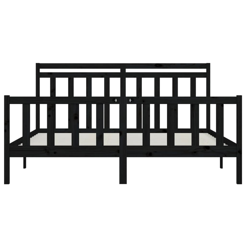 Bed Frame without Mattress Black Solid Wood Pine 183x203 cm King