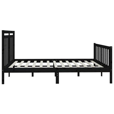 Bed Frame without Mattress Black Solid Wood Pine 183x203 cm King