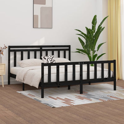 Bed Frame Black Solid Wood Pine 183x203 cm King Size