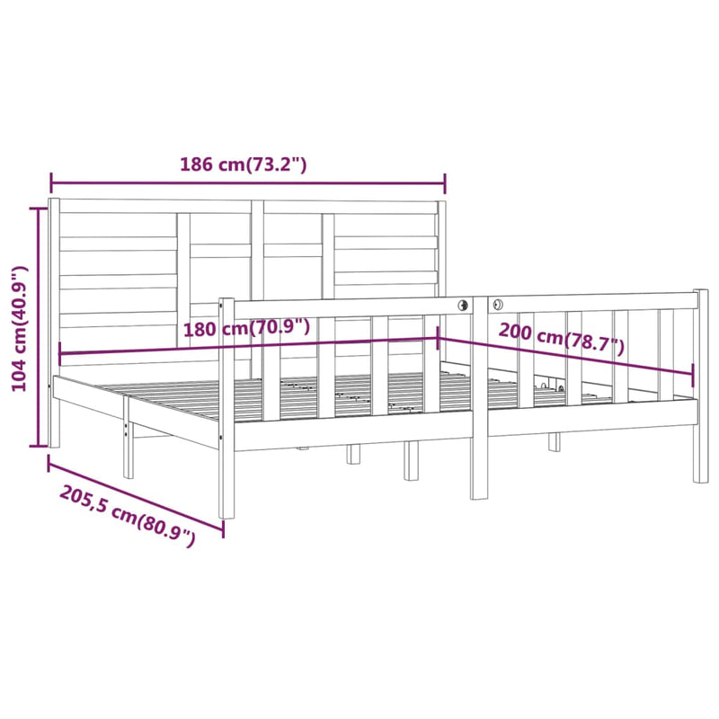 Bed Frame without Mattress Black 183x203 cm King Solid Wood