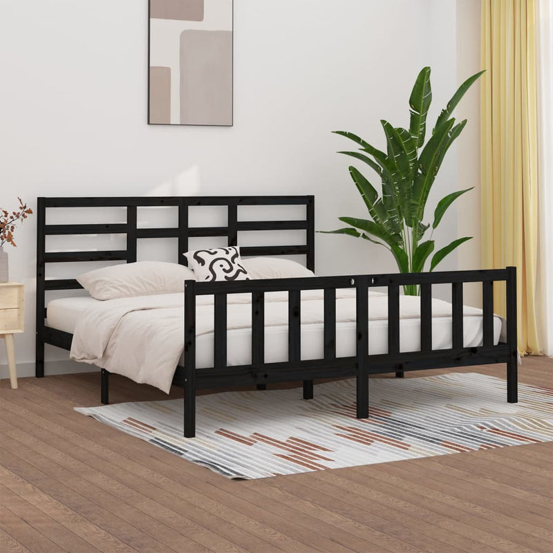 Bed Frame without Mattress Black 183x203 cm King Solid Wood