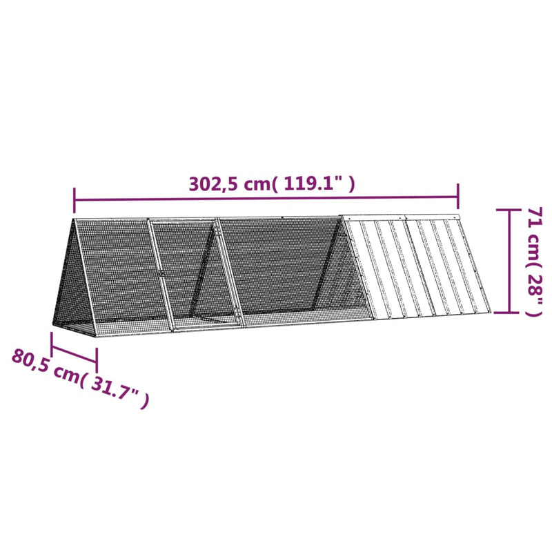 Rabbit Cage Anthracite 302.5x80.5x71 cm Galvanised Steel