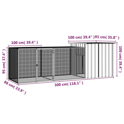 Chicken Cage Grey 300x91x100 cm Galvanised Steel