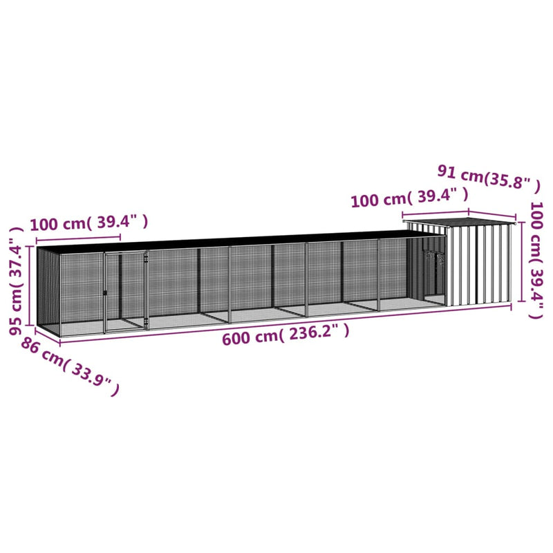 Chicken Cage Grey 600x91x100 cm Galvanised Steel