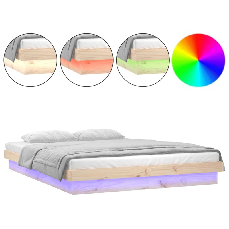 LED Bed Frame 137x187 cm Double Size Solid Wood