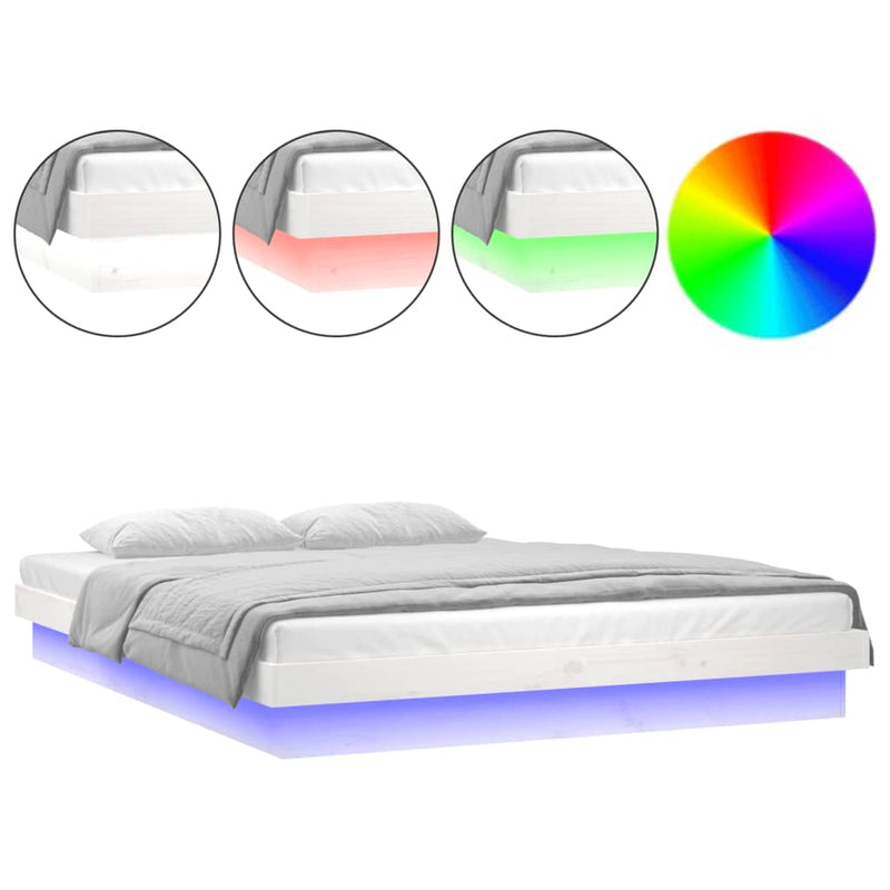LED Bed Frame White 137x187 cm Double Size Solid Wood
