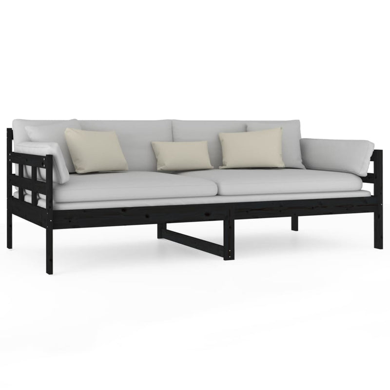 Day Bed without Mattress Black Solid Wood Pine 90x190 cm