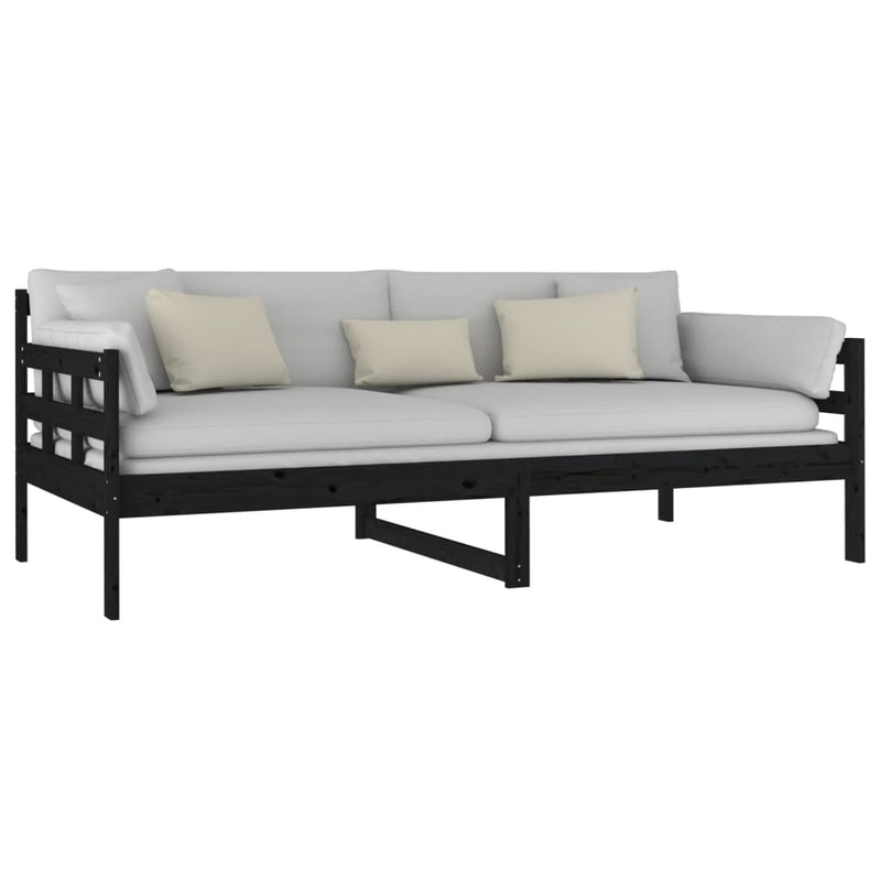 Day Bed without Mattress Black Solid Wood Pine 90x190 cm