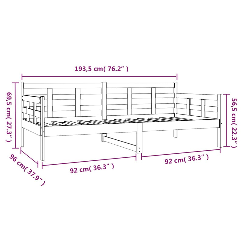 Day Bed without Mattress Black Solid Wood Pine 90x190 cm