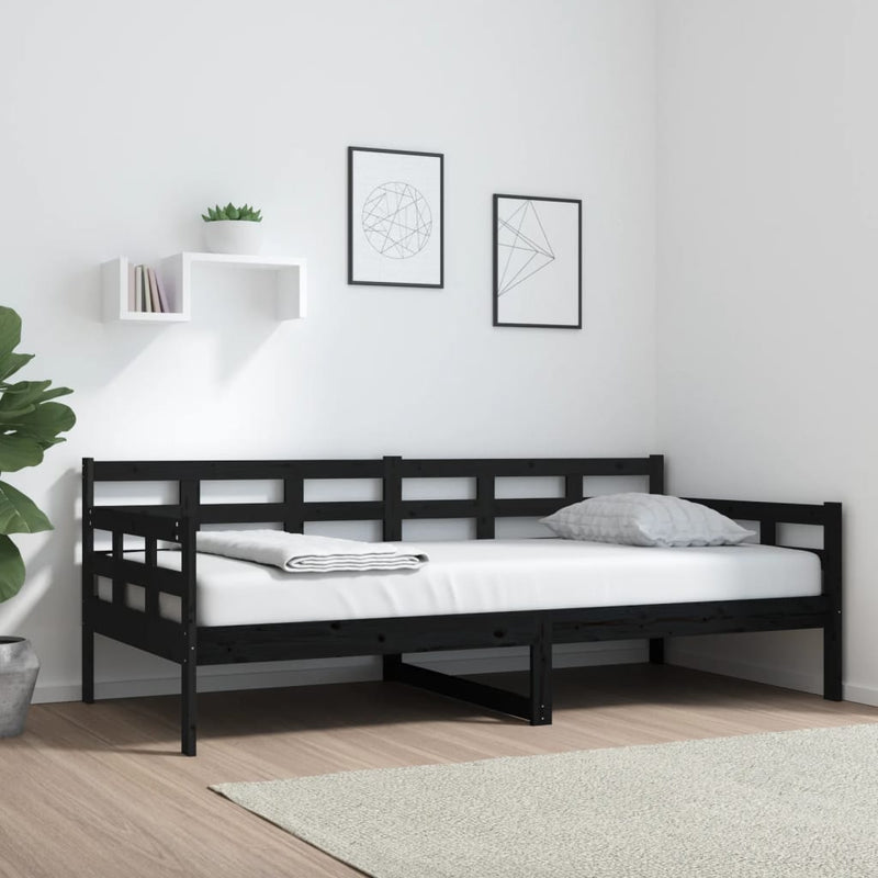 Day Bed without Mattress Black Solid Wood Pine 90x190 cm