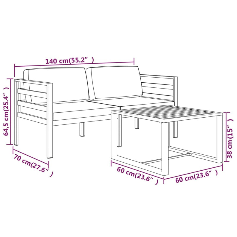 3 Piece Garden Lounge Set with Cushions Aluminium Anthracite