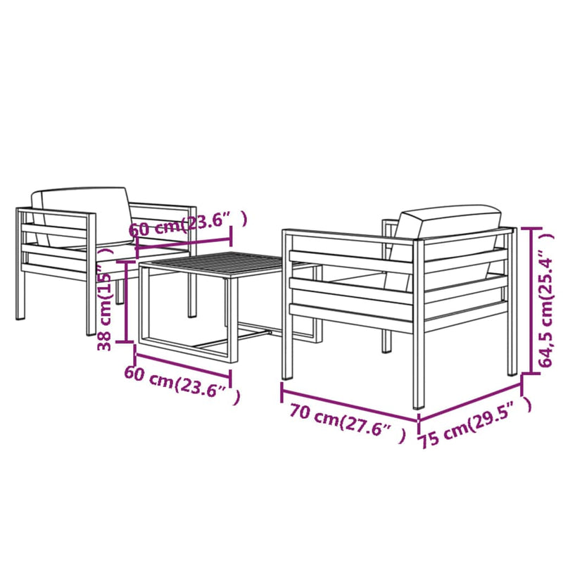 3 Piece Garden Lounge Set with Cushions Aluminium Anthracite