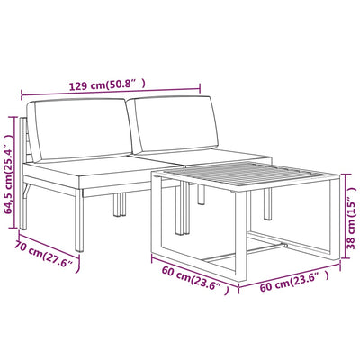 3 Piece Garden Lounge Set with Cushions Aluminium Anthracite