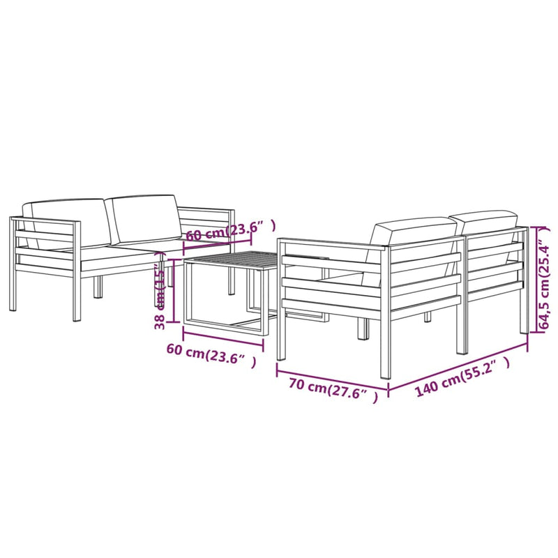 5 Piece Garden Lounge Set with Cushions Aluminium Anthracite