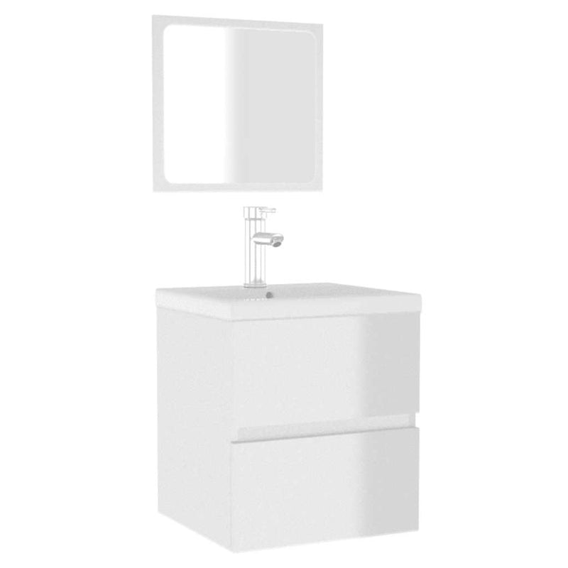 Bathroom Cabinet with Mirror High Gloss White Engineered Wood