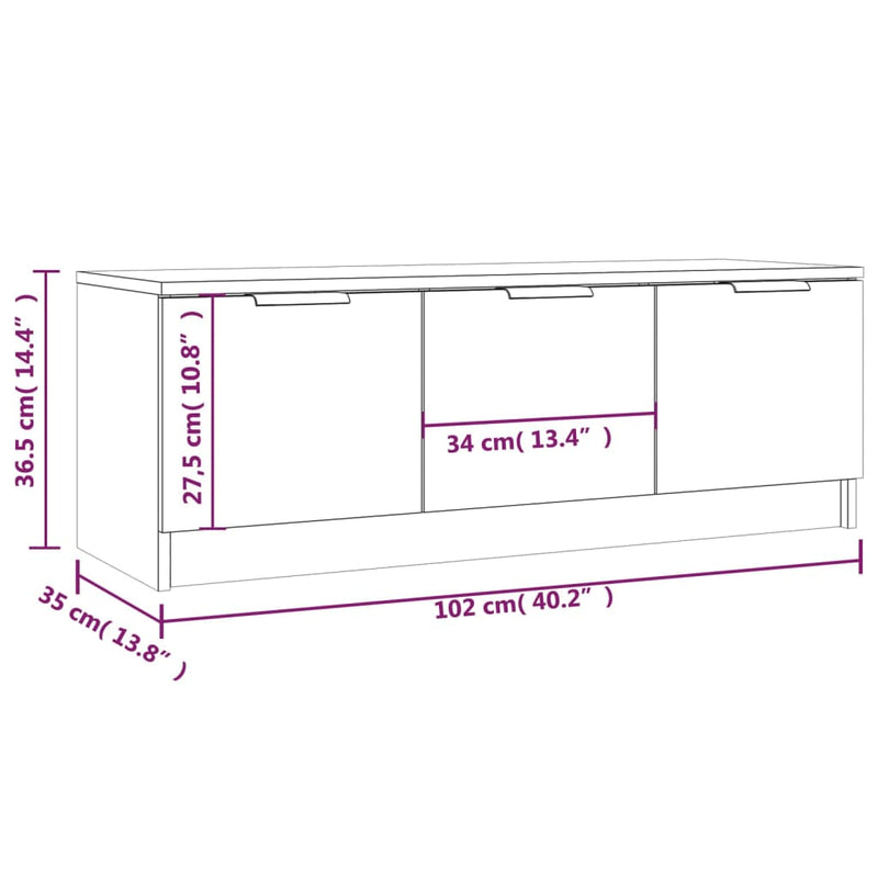 TV Cabinet White 102x35x36.5 cm Engineered Wood