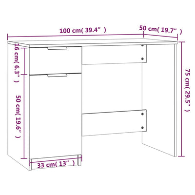 Desk White 100x50x75 cm Engineered Wood