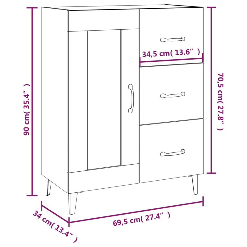 Sideboard High Gloss White 69.5x34x90 cm Engineered Wood