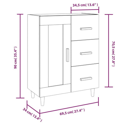 Sideboard High Gloss White 69.5x34x90 cm Engineered Wood