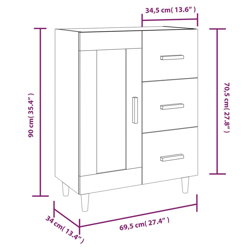 Sideboard High Gloss White 69.5x34x90 cm Engineered Wood