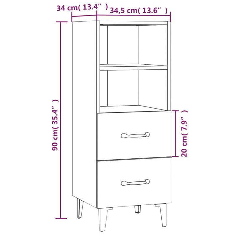 Sideboard White 34.5x34x90 cm Engineered Wood