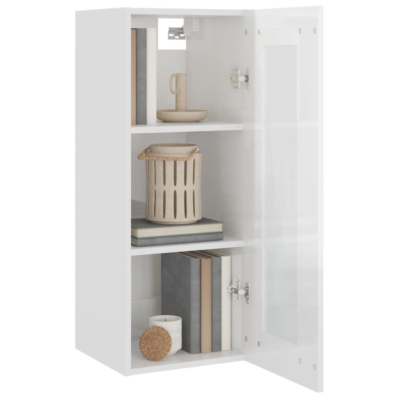 Hanging Wall Cabinet High Gloss White 34.5x34x90 cm