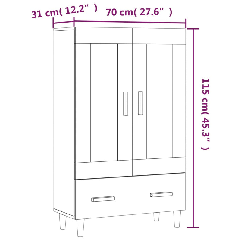 Highboard Black 70x31x115 cm Engineered Wood