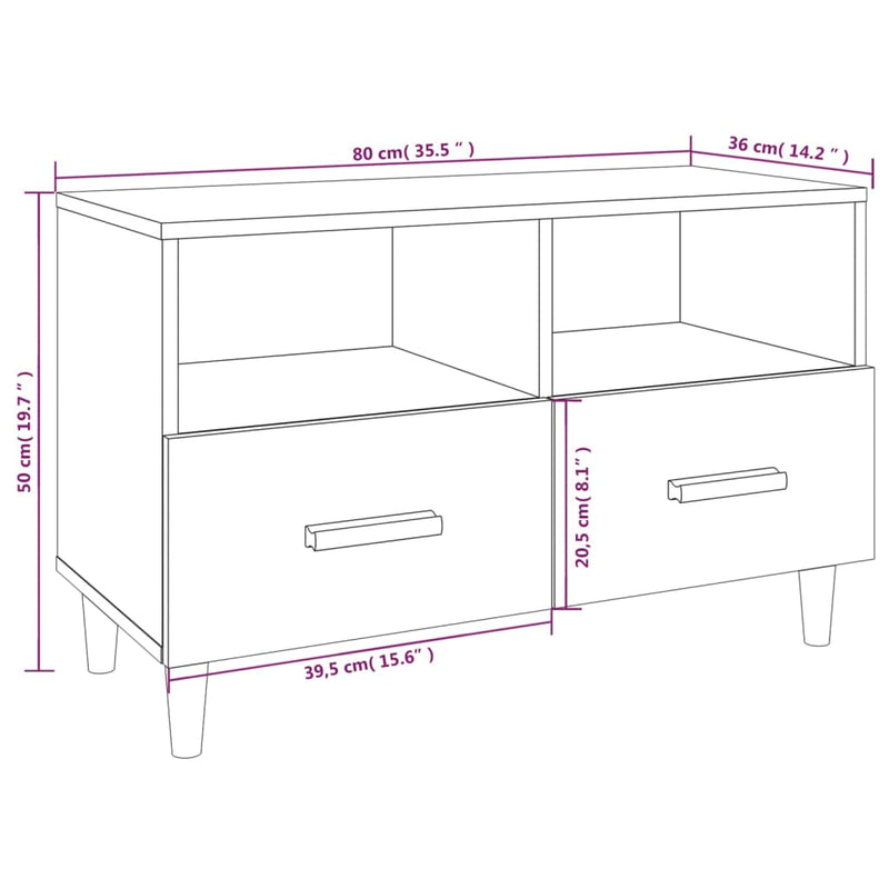 TV Cabinet White 80x36x50 cm Engineered Wood