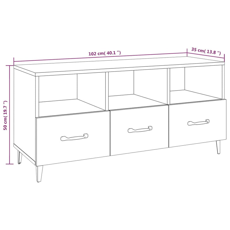 TV Cabinet White 102x35x50 cm Engineered Wood