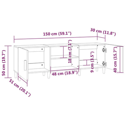 TV Cabinet High Gloss White 150x30x50 cm Engineered Wood