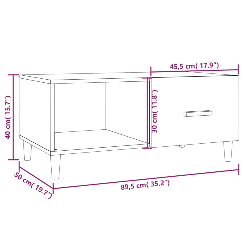 Coffee Table High Gloss White 89.5x50x40 cm Engineered Wood