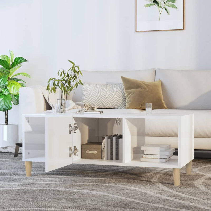 Coffee Table High Gloss White 102x50x40 cm Engineered Wood